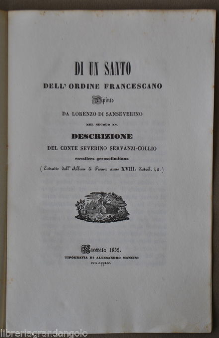 Santo Francescano Dipinto Lorenzo Sanseverino Servanzi Collio Montemilione 1852