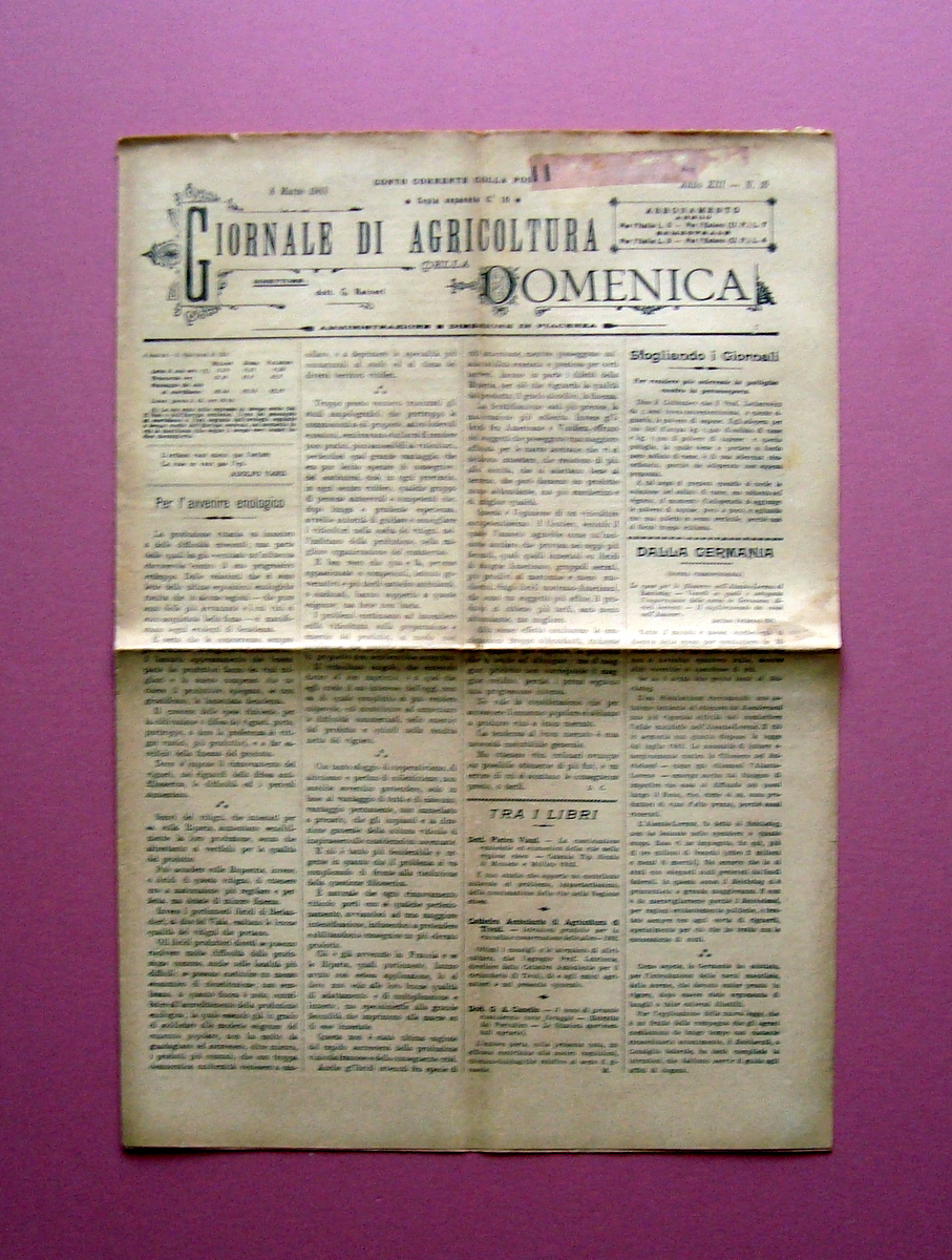 Sardegna Agricoltura della Domenica 1903 N 10 8 Marzo 1903 …