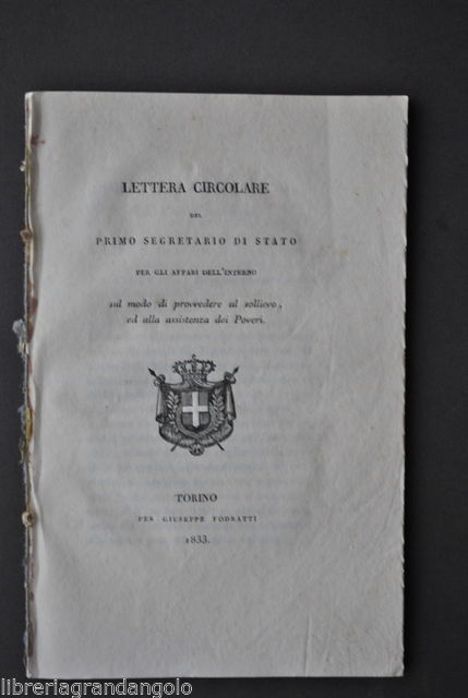Savoia Lettera Circolare De L'EscarËne Segretario Stato Assistenza Poveri 1833