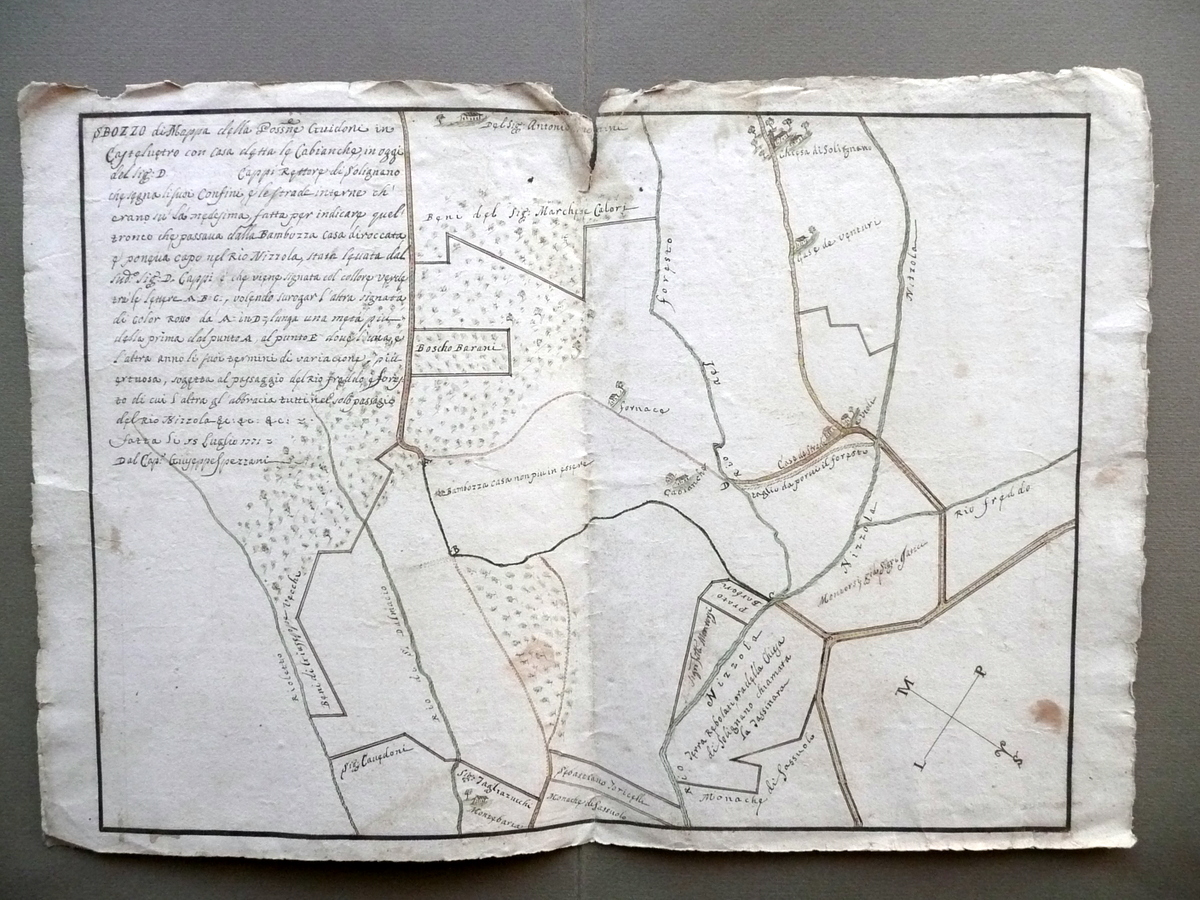 Sbozzo Mappa Possessione Guidoni Castelvetro Modena Cabianche Rio Nizzola 1771