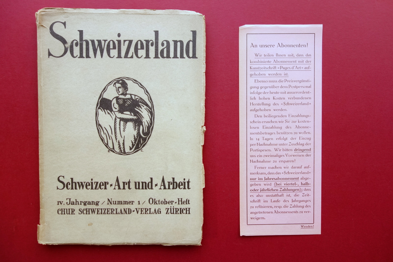 Schweizerland Monatshefte fus Schweizer Art-und-Arbeit N. 1 Zurich 1917 Arte