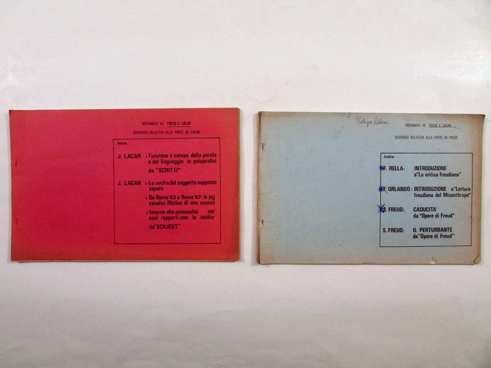 Seminario su Freud e Lacan 2 Fascicoli Dispense Anni '70 …