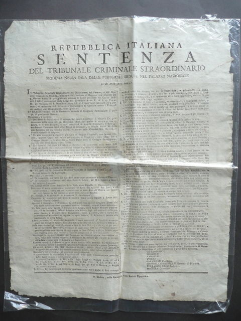 Sentenza Repubblica Italiana Tribunale Criminale Furti Ferri A Vita Modena …