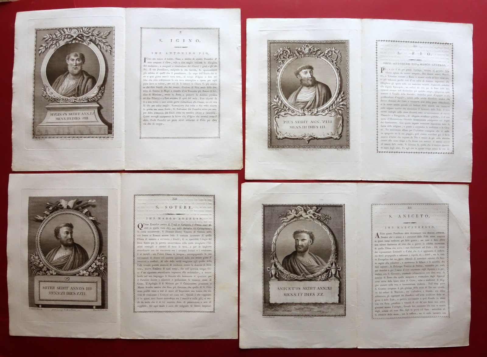 Serie dei Papi Picotti Venezia 4 Tavole X-XIII Igino Aniceto …