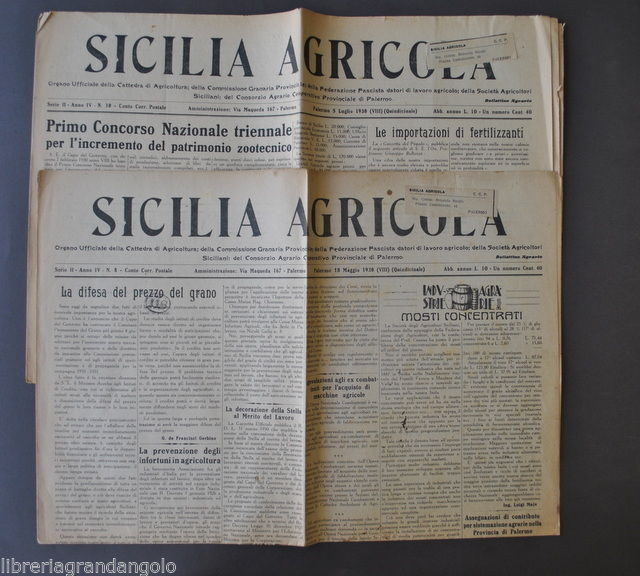 Sicilia Agricola Agricoltura Zootecnia Uva Mosto Agrumi Verdelli Palermo 1930