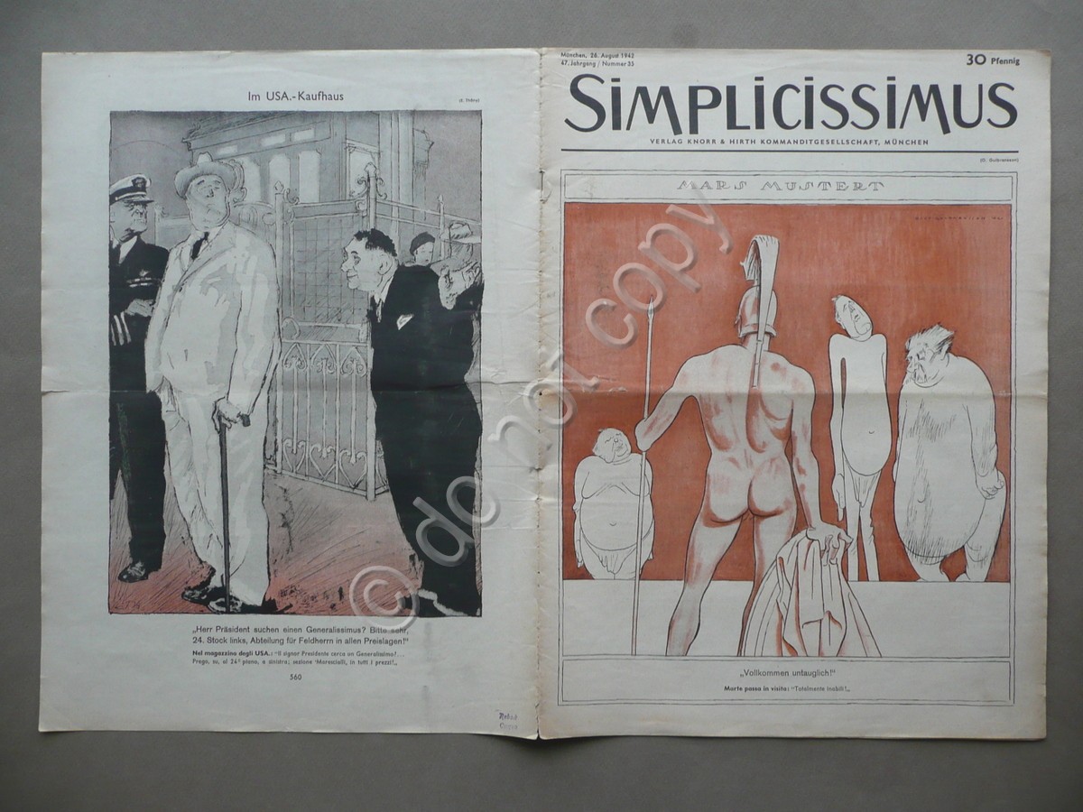 Simplicissimus Rivista Munchen 1942 N.35 Illustrazioni Didascalie Bilingue