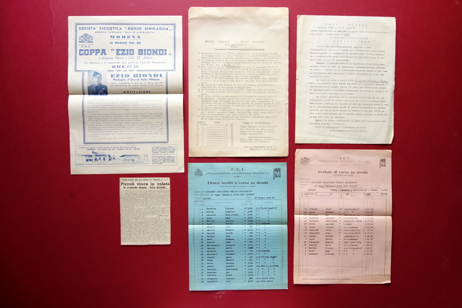 Soc. Ciclistica Duilio Sinigaglia Coppa Ezio Biondi 1941-42 Guerra di …