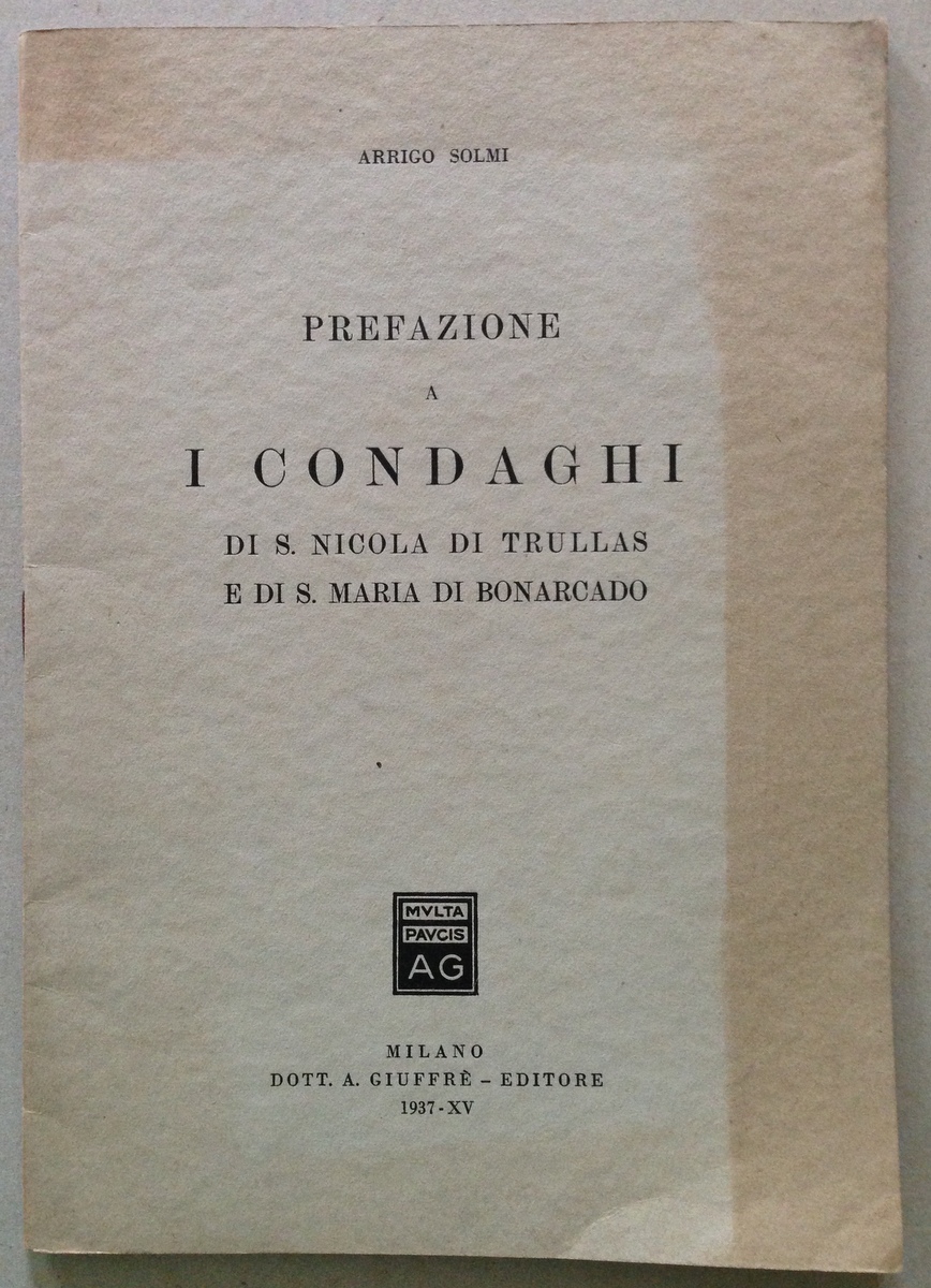 Solmi Prefazione Condaghi di S. Nicola di Trullas S. Maria …