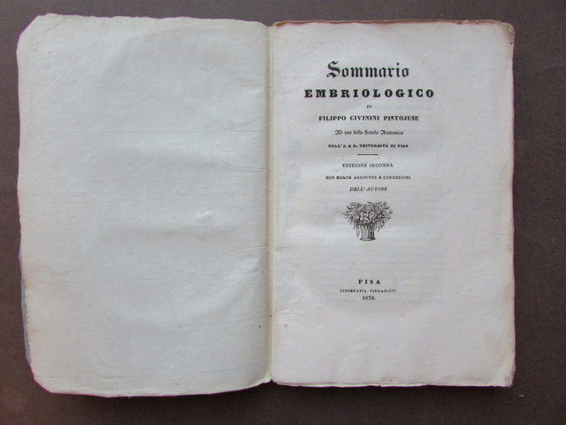 Sommario Embriologico Civinini Pistoia Seconda Edizione Pieraccini 1838 Medicina