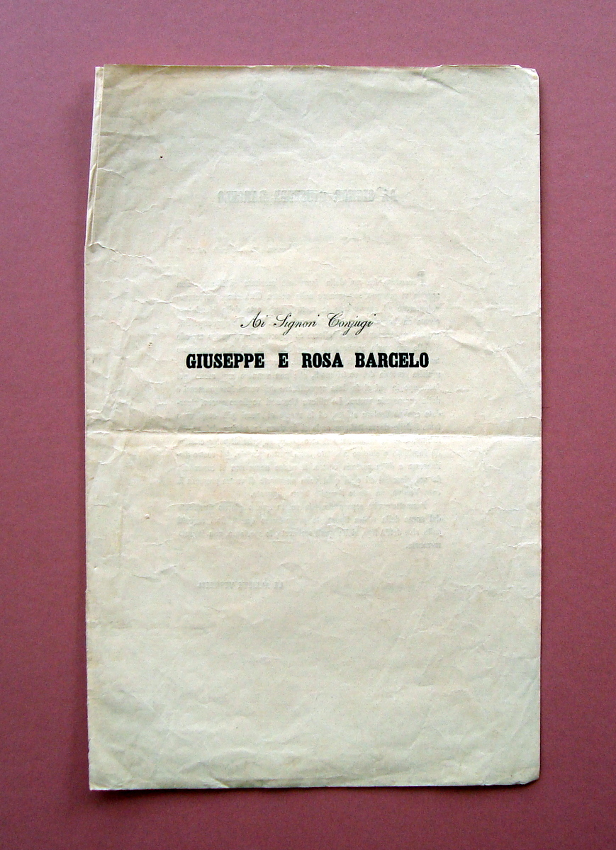 Sonetto in onore Giuseppe e Rosa Barcelo 1855 Arte delle …