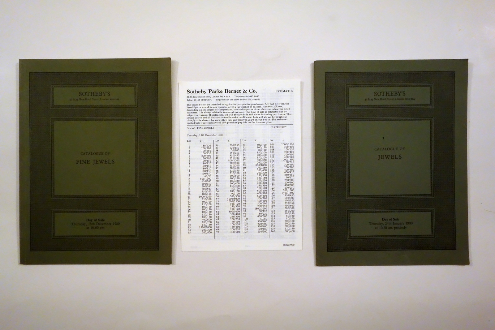 Sotheby 2 Cataloghi d'Asta Jewels Fine Jewels London 1980 Gioielli