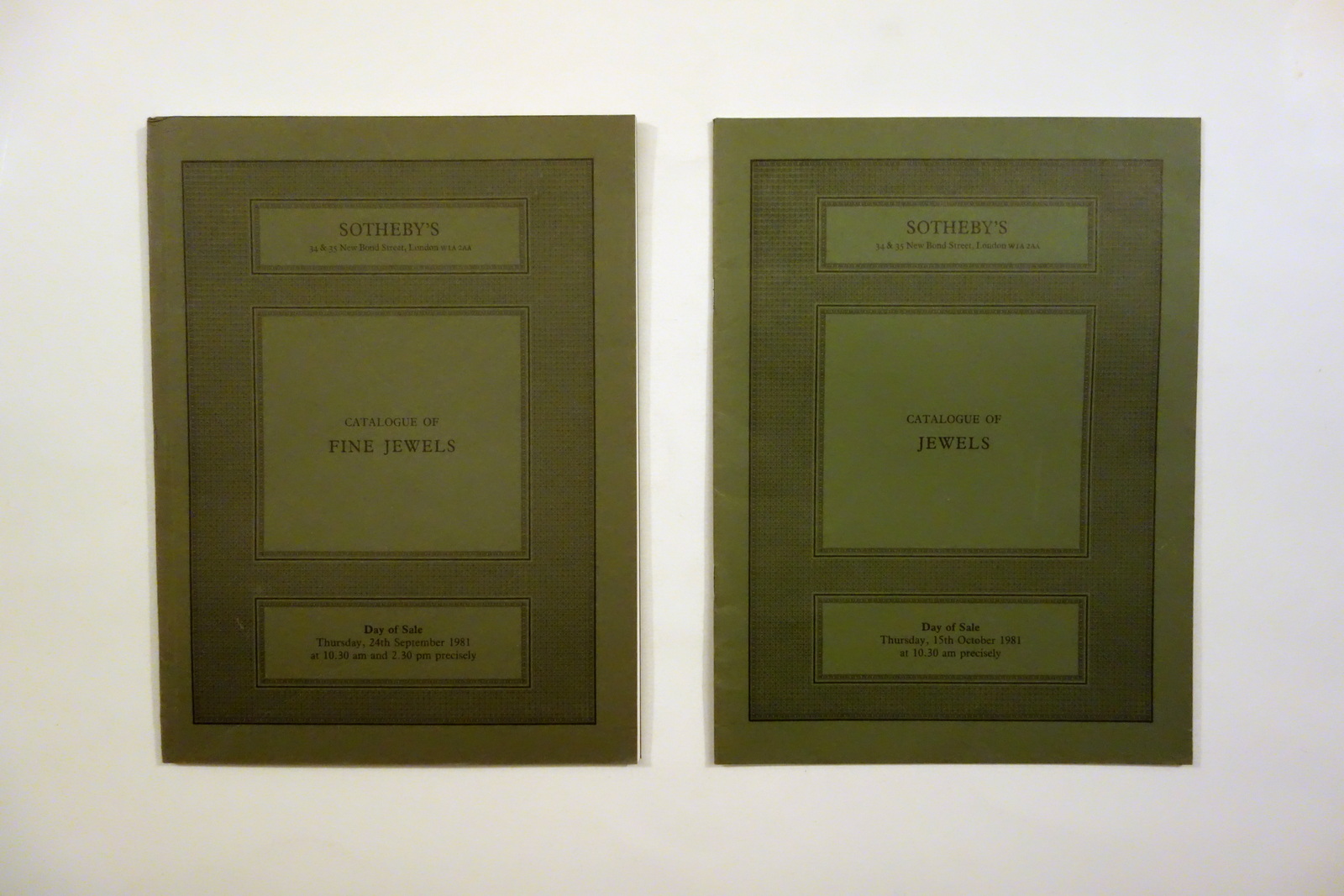 Sotheby 2 Cataloghi d'Asta Jewels Fine Jewels London 1981 Gioielli