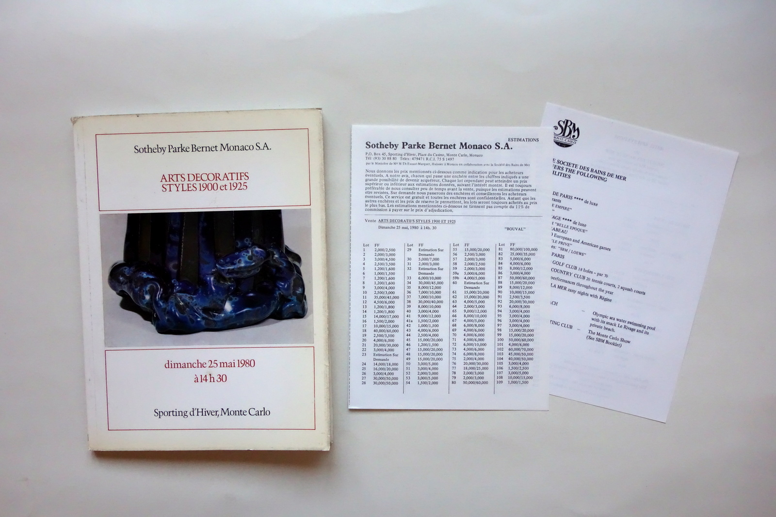 Sotheby Catalogo d'Asta Arts Decoratifs Styles 1900-1925 Monte Carlo 1980