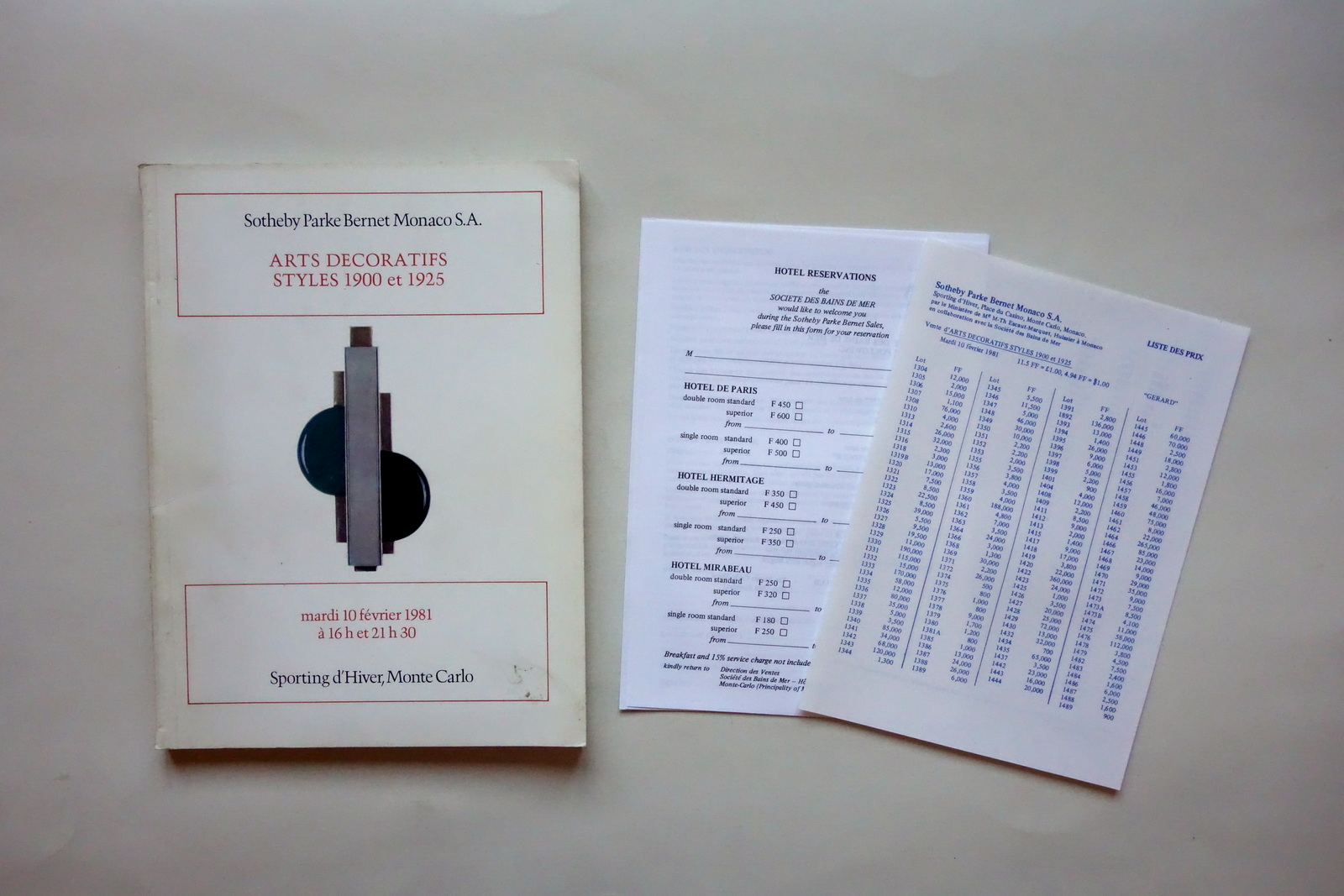 Sotheby Catalogo d'Asta Arts Decoratifs Styles 1900-1925 Monte Carlo 1981