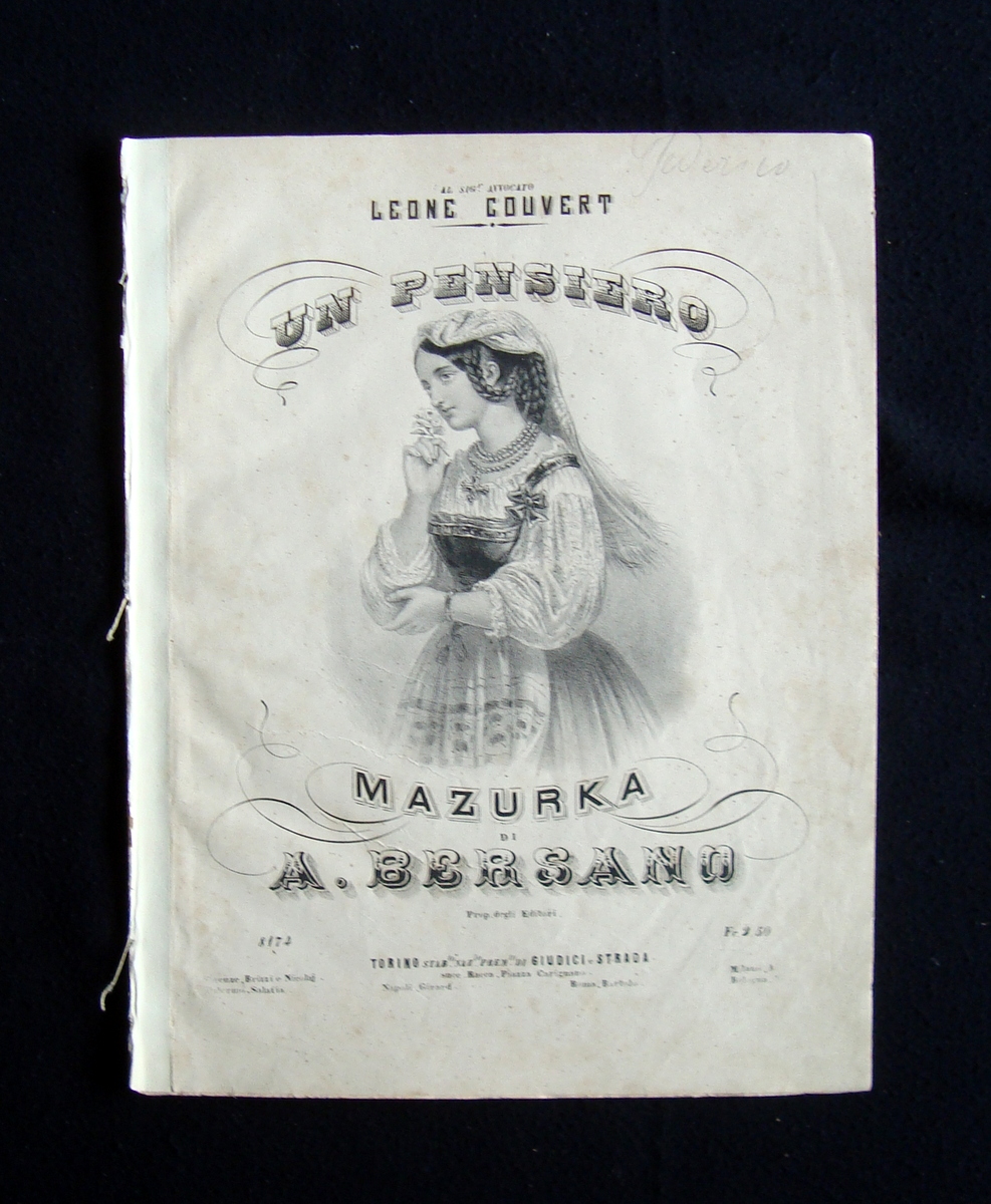 Spartito A. Bersano Un Pensiero Mazurka 1880 ca Torino Giudici …