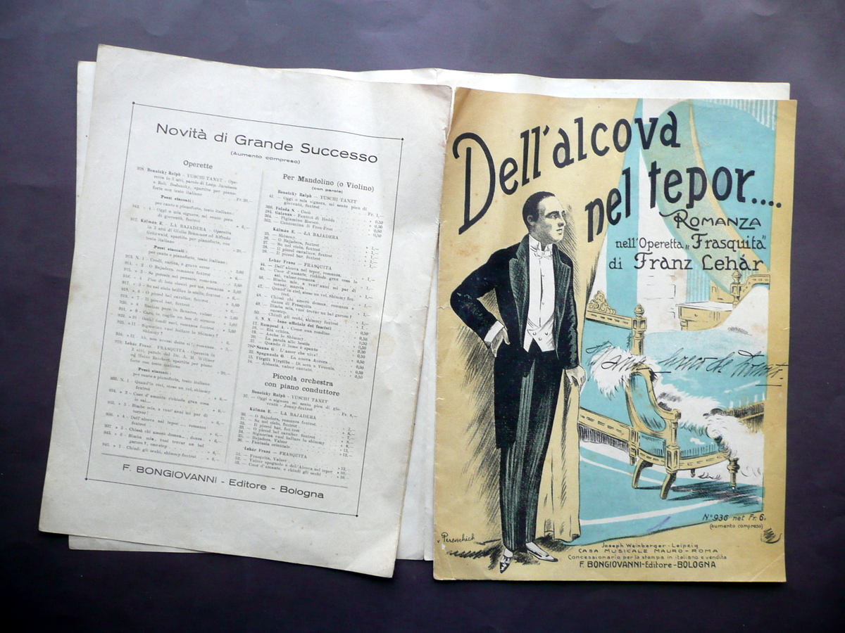 Spartito Dell'Alcova nel Tepor Romanza Frasquita Franz Lehar Bongiovanni 1922