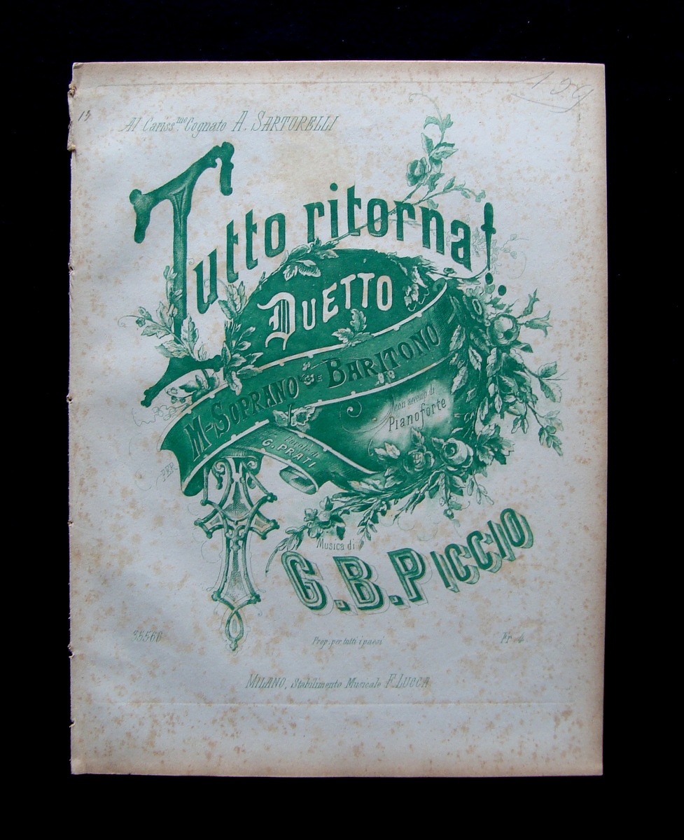 Spartito G.B.Piccio Tutto Ritorna Soprano Baritono Pianoforte Musica