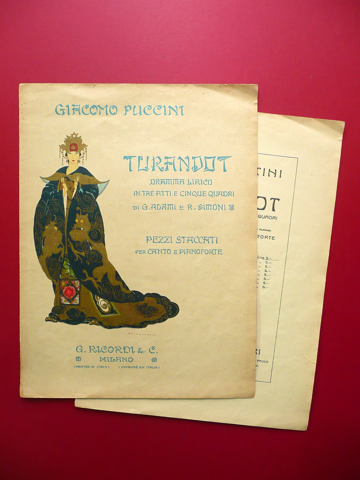 Spartito Giacomo Puccini Turandot Atto 1 Signore Ascolta! Copertina Brunelleschi
