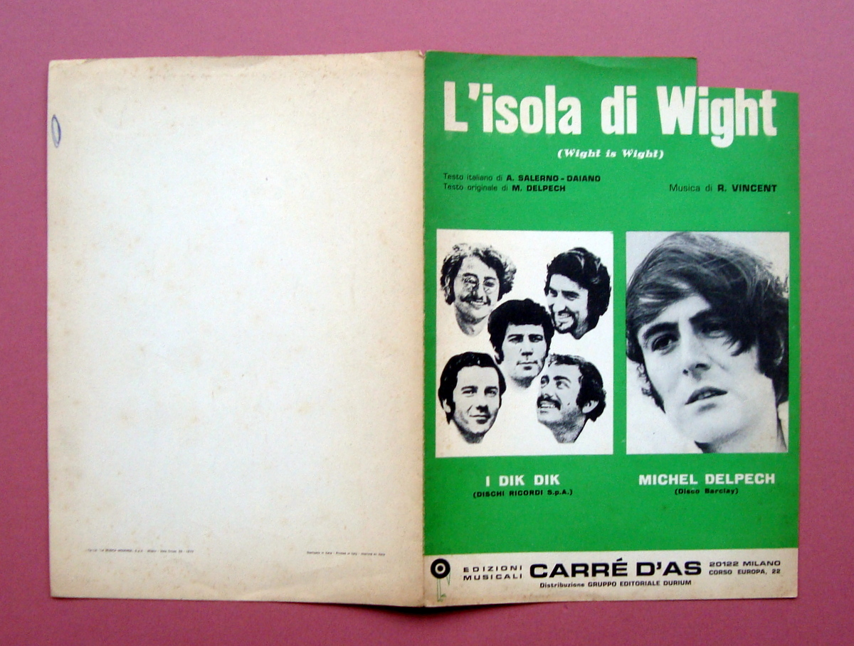 Spartito L'Isola di Wight Dik Dik Michel Delpech 1970 Ed …