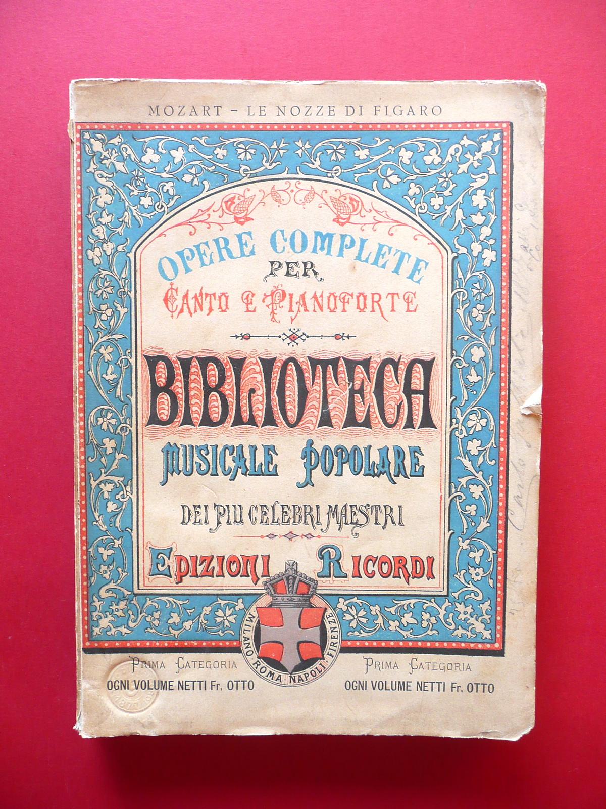 Spartito Le Nozze di Figaro Mozart Ricordi Milano 1878 Completo …