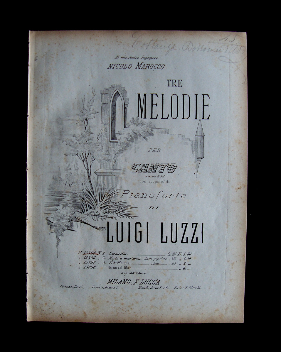 Spartito Luigi Luzzi Tre Melodie per canto fine 800 Carmelita …