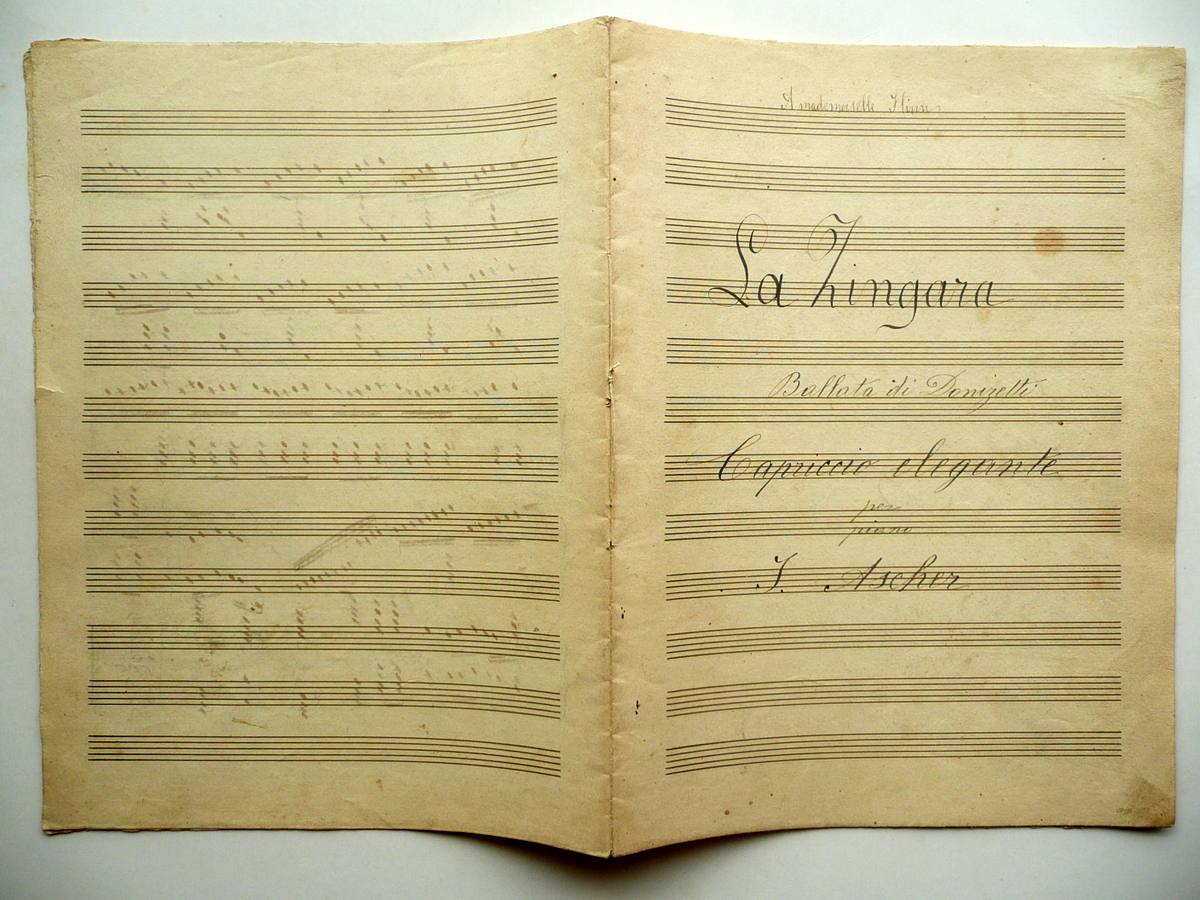 Spartito Manoscritto La Zingara Ballata Donizetti Pianoforte Met‡ '800 Musica