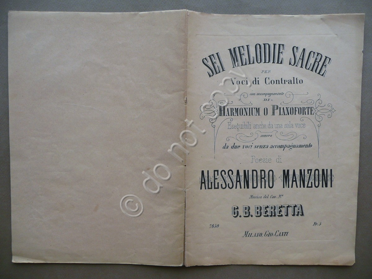 Spartito Manzoni Sei Melodie Sacre per Voci di Contralto Musica …