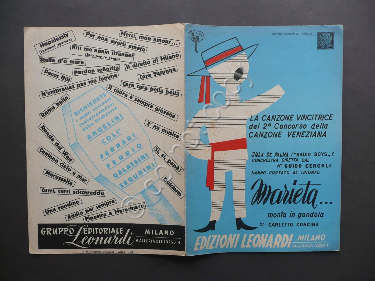 Spartito Marietta Monta in Gondola Carletto Concina Leonardi Milano 1954 …