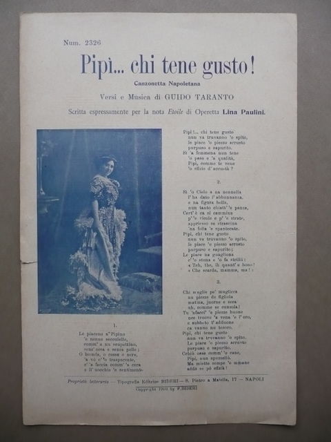 Spartito Pipi Chi Tene Gusto Canzone Napoli Taranto Paulini Musica …