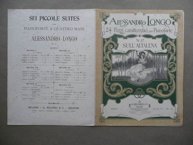 Spartito Sull'Altalena Alessandro Longo Pezzi Pianoforte Musica Ricordi Milano