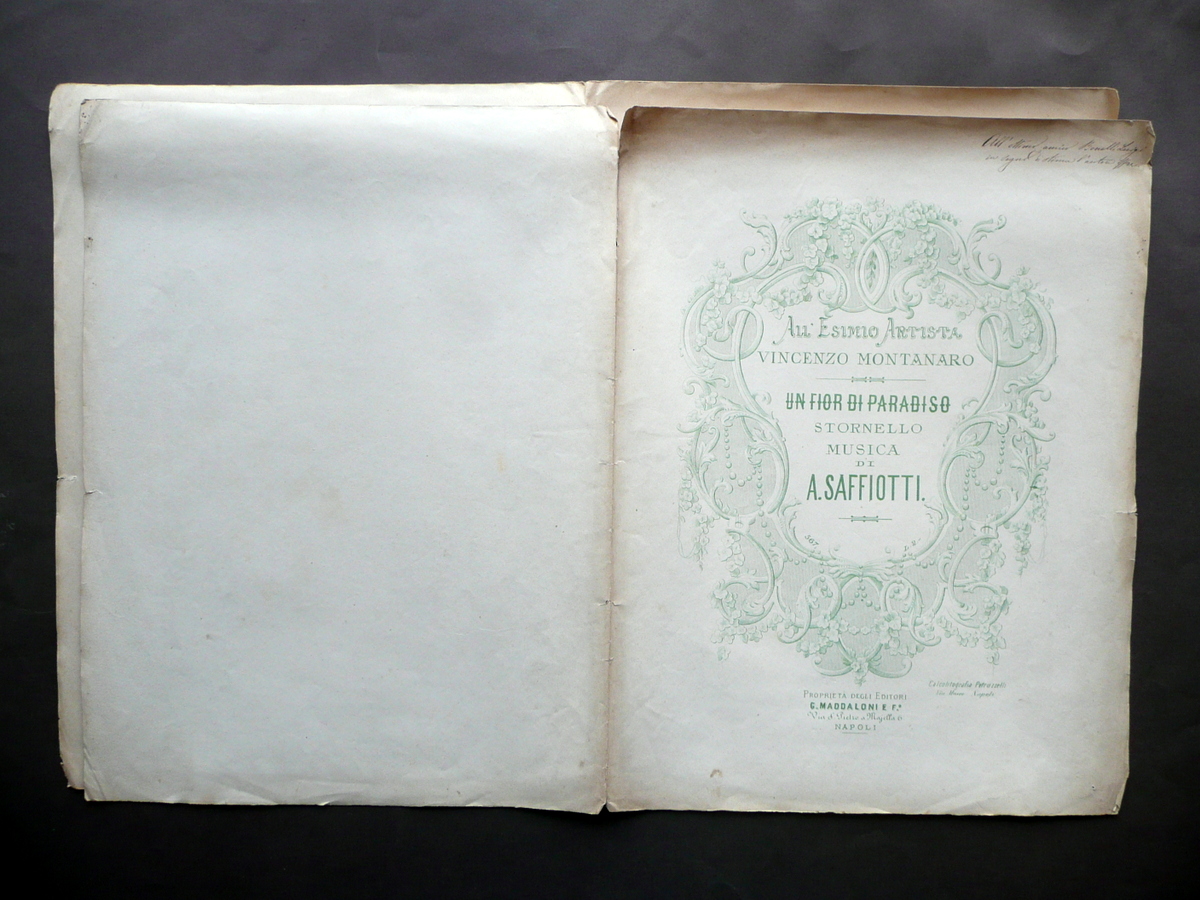 Spartito Un Fior di Paradiso Stornello A. Saffiotti Maddaloni Napoli …