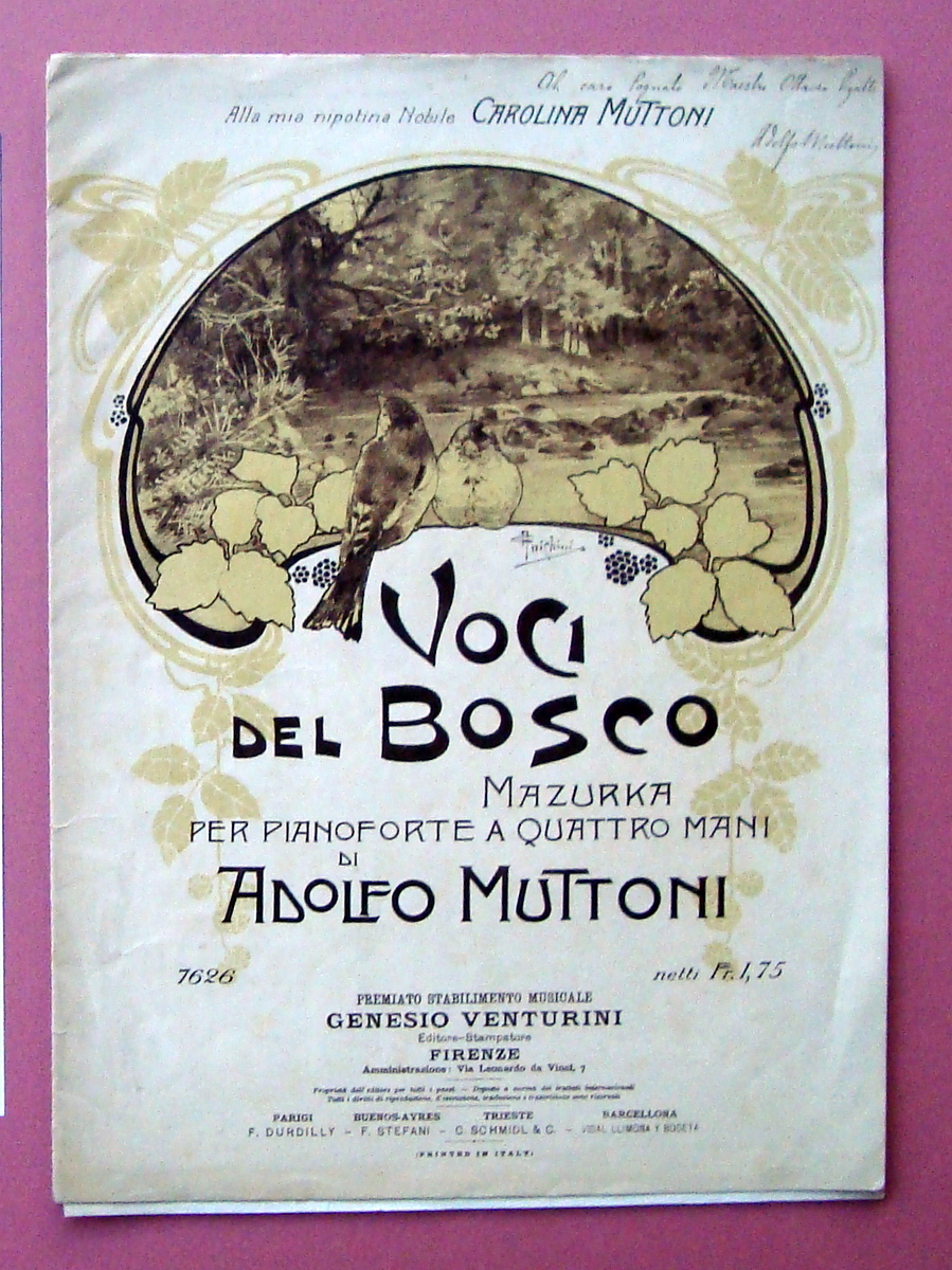 Spartito Voci del Bosco autografo Adolfo Muttoni Vicenza Copertina Anichini