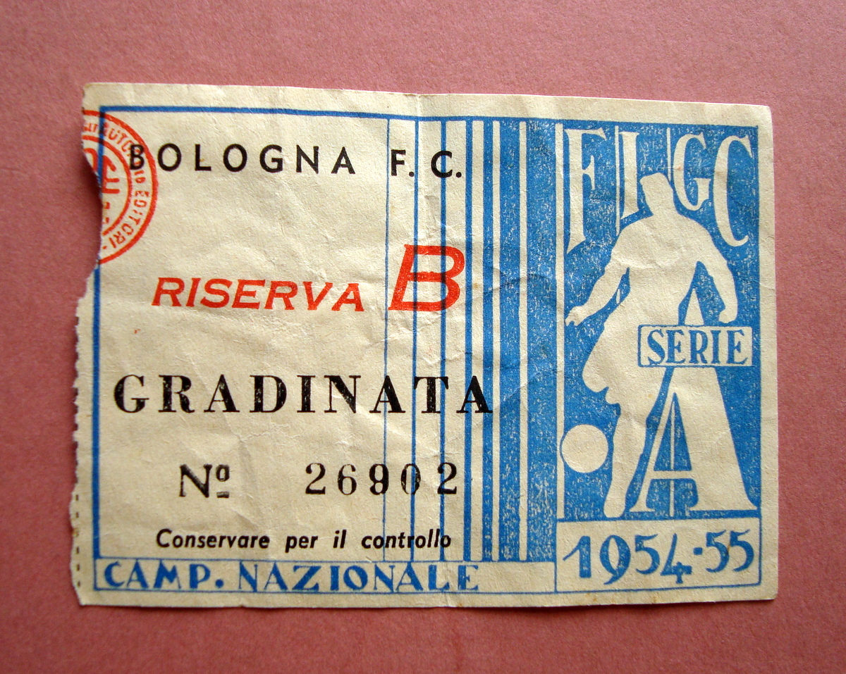 Sport Biglietto Bologna F.C. Campionato Nazionale 1954-55 Riserva B Gradinata