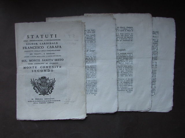 Statuti Monte Sanit‡ Sesto Ferrara Comunit‡ Cardinale Francesco Carafa 1785