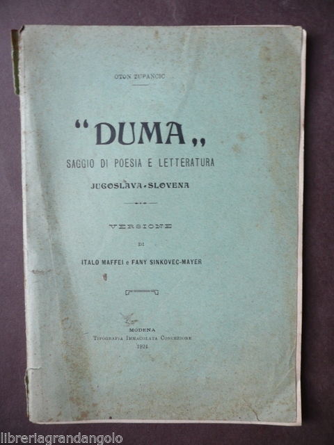 Storia Locale Duma 1924 Juguslava Slovena Serbo Croata Letteratura Poesia …