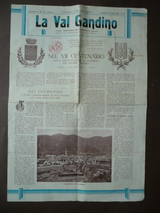 Storia Locale Val Gandino Numero Straordinario 1933 Cirano Lacca