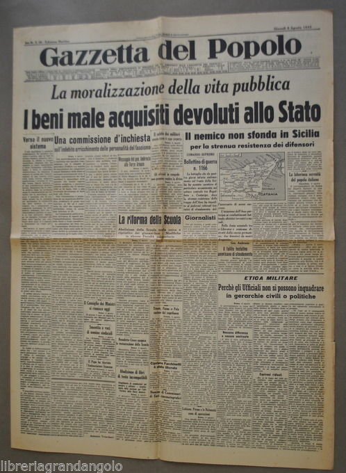 Storia Quotidiani Gazzetta del Popolo Moralizzazione Vita Pubblica Badoglio 1943