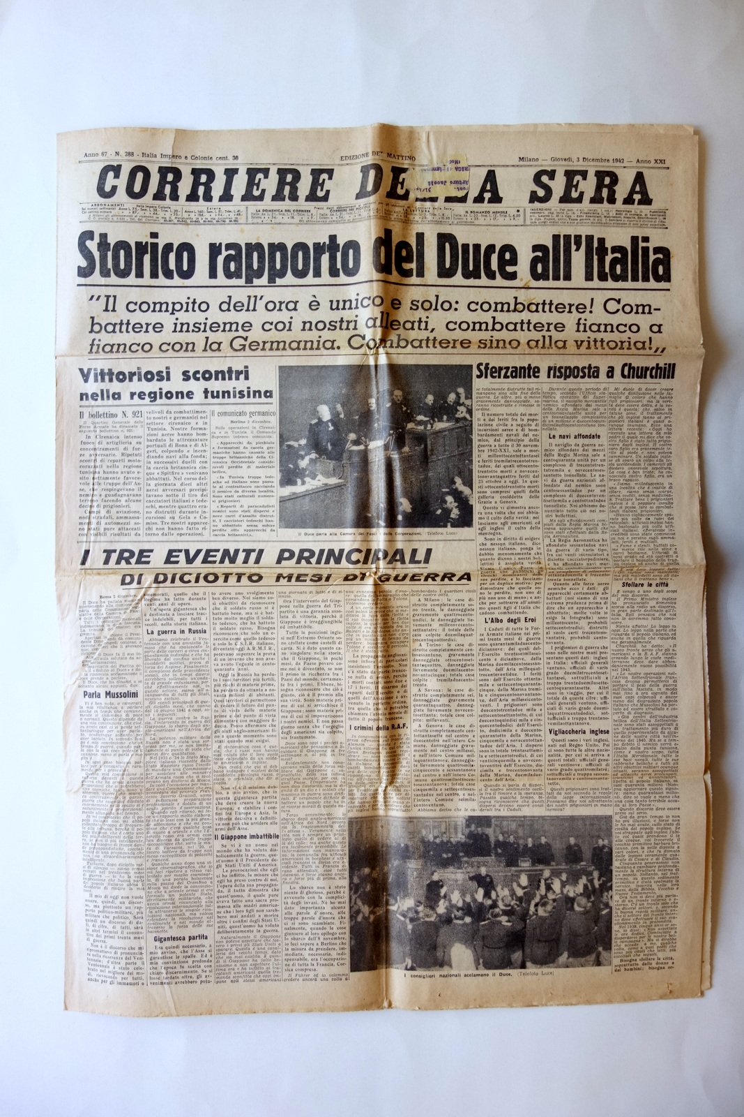 Storico Rapporto del Duce all'Italia Combattere! Corriere della Sera 1942 …