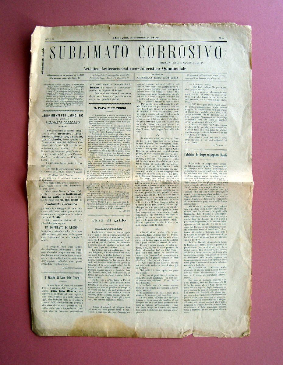 Sublimato Corrosivo Anno II N.1 Bologna 5/1/1895 goliardico informativo Raro