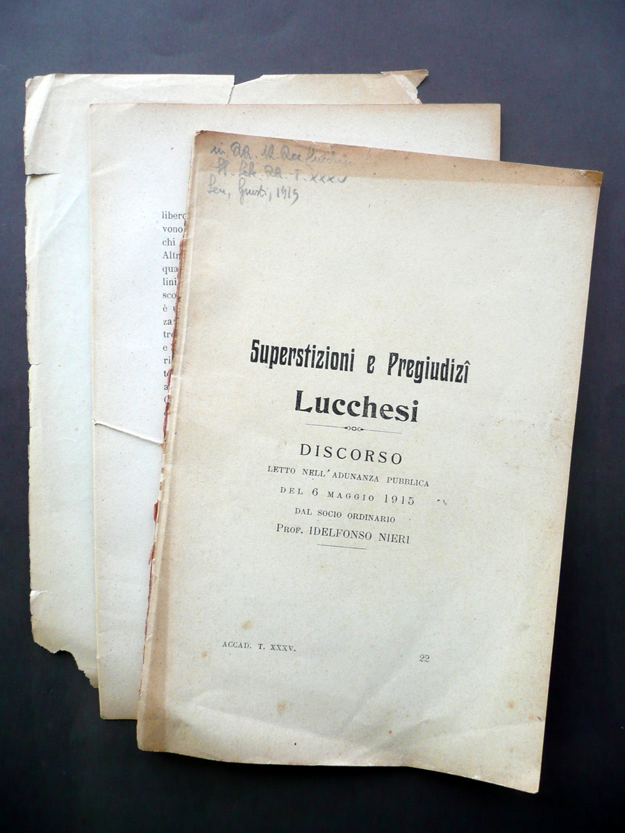 Superstizioni e Pregiudizi Lucchesi Discorso Adunanza Ildefonso Nieri 1915
