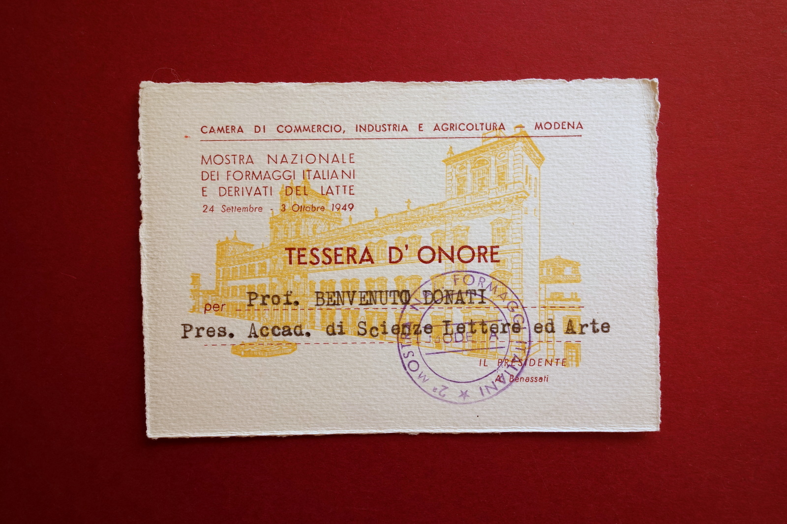 Tessera d'Onore Mostra Nazionale Formaggi Italiani e Derivati del Latte …