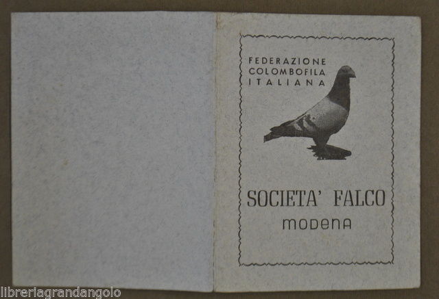 Tessera Onoraria Federazione Colombofila Italiana Societ‡ Falco Modena 1950