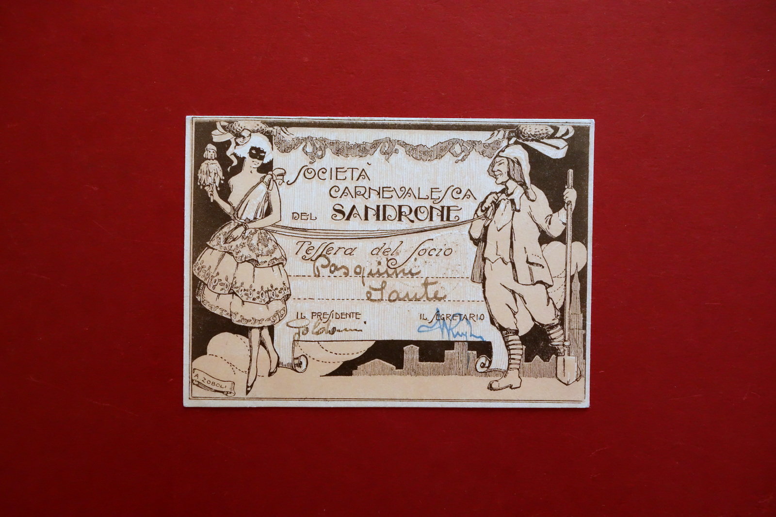 Tessera Societ‡ del Sandrone Modena Grafica del Pittore A. Zoboli …