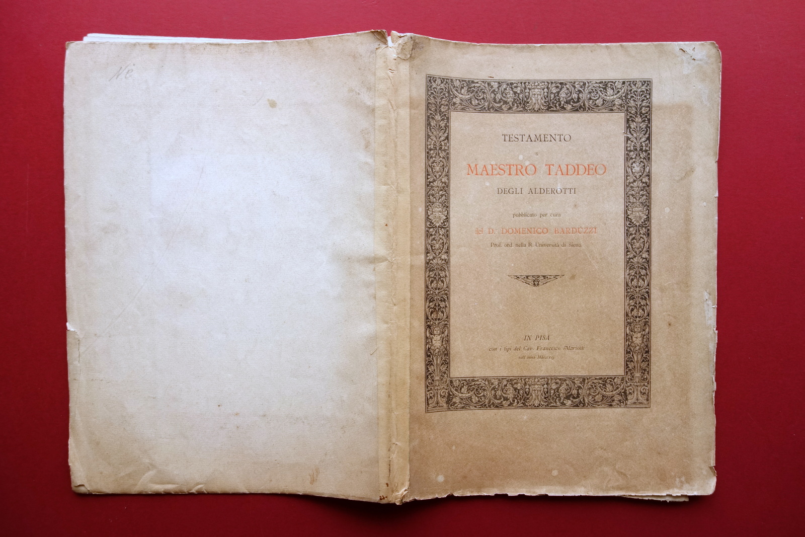 Testamento Maestro Taddeo degli Alderotti Domenico Barduzzi Mariotti Pisa 1891