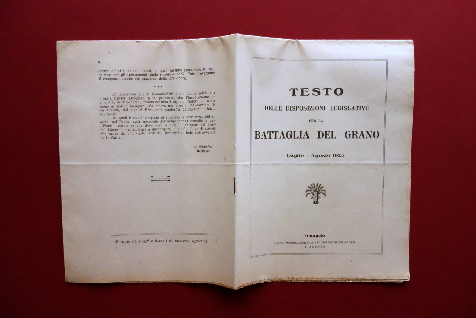 Testo delle Disposizioni Legislative per la Battaglia del Grano Piacenza …