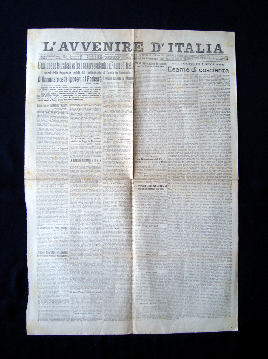 Trattative Fiume Italia In prima D'Annunzio cede i poteri Avvenire …