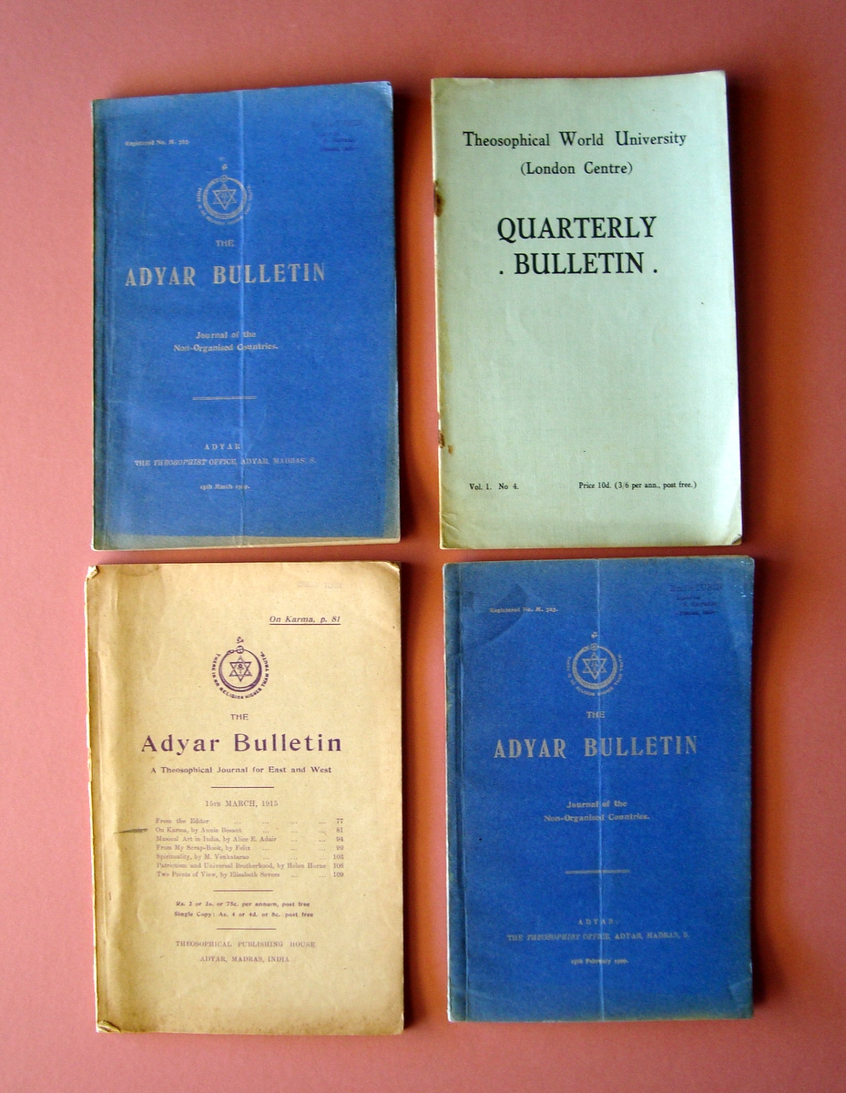 Tre Adyar Bulletin Theosophical 1909 1915 + London Theosophical 1930 …