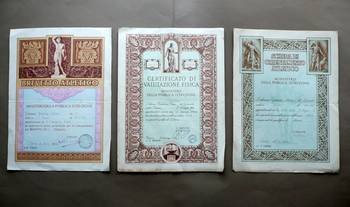 Tre Diplomi Brevetto Orientamento Atletico Valutazione Fisica Roma 1954-56-59