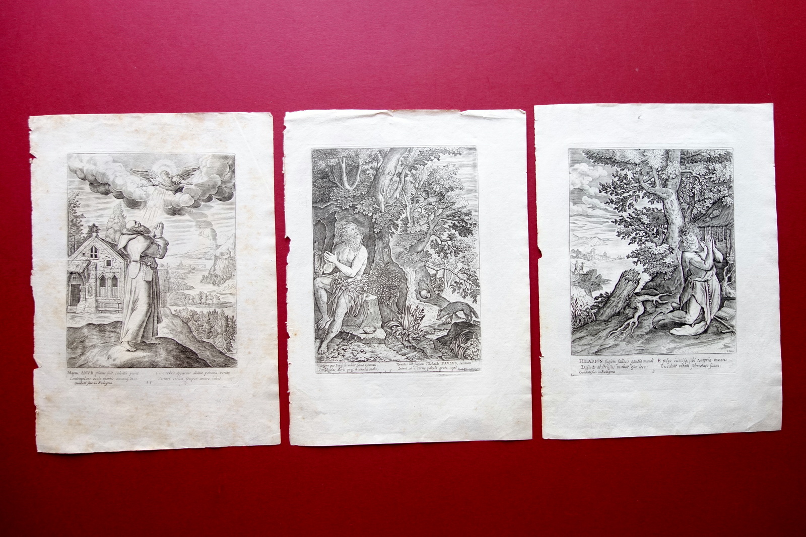 Tre Incisioni Originali Francesco Valesio Bologna Eremiti Ilario Anub Paolo …