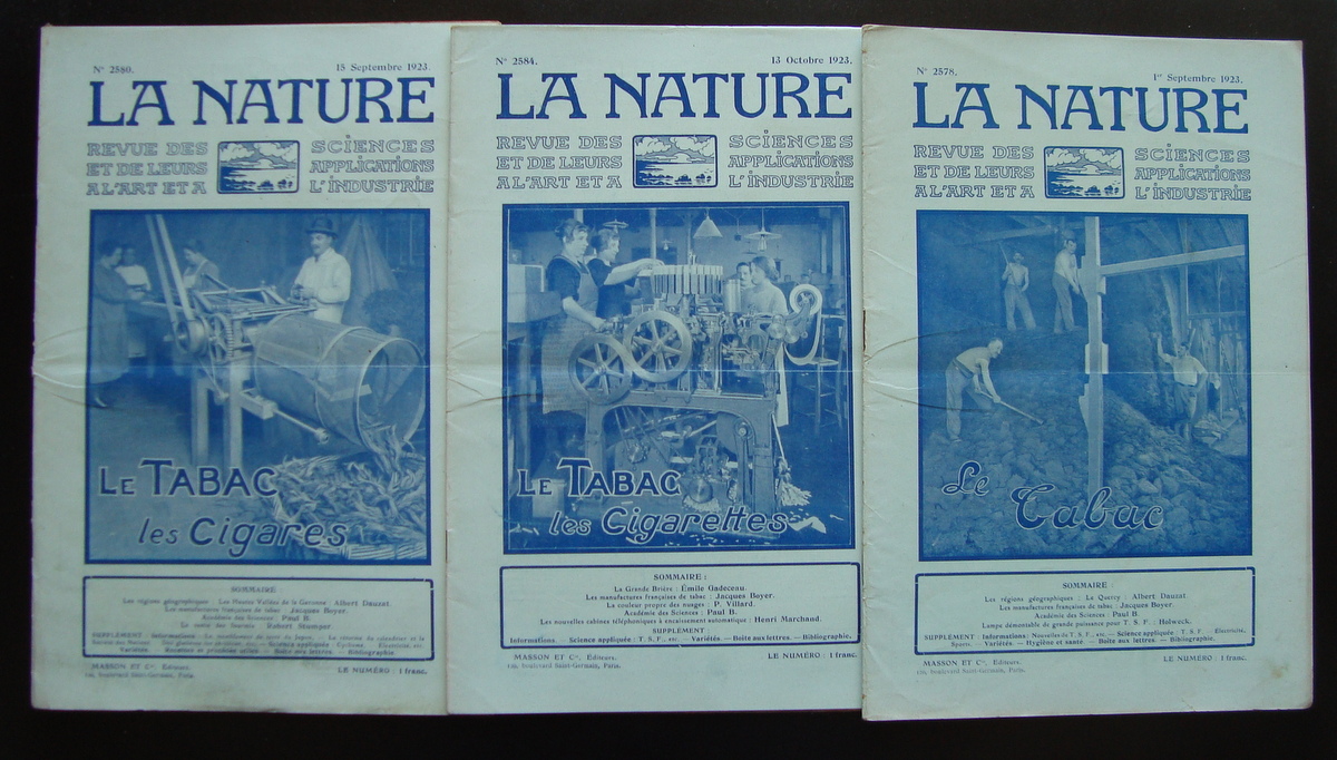 Tre Riviste La Nature N. 2580 2578 2584 1923 Tabacco …